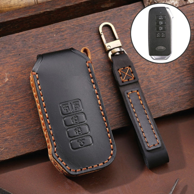 For Kia 5-button Hallmo Car Cowhide Leather Key Protective Cover Key Case(Black)
