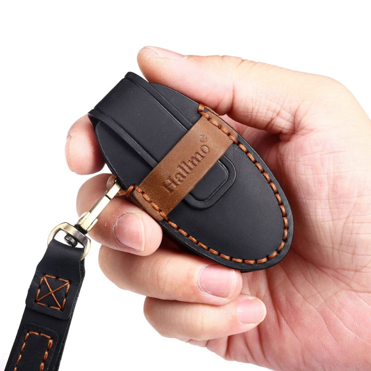 For Nissan 5-button Horn Hallmo Car Cowhide Leather Key Protective Cover Key Case(Brown)