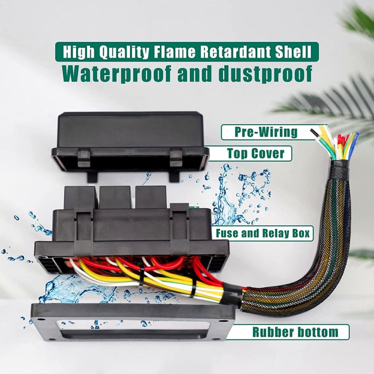 12V 4 Pin Car 6 Slots IP66 Water-resistant Relay Fuse Box with Cable