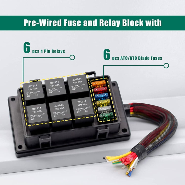 12V 4 Pin Car 6 Slots IP66 Water-resistant Relay Fuse Box with Cable