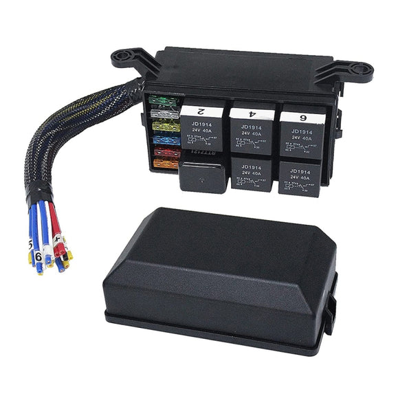 24V 5 Pin Car 6 Slots Water-resistant Relay Fuse Box with Cable