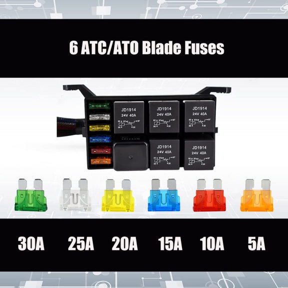 24V 5 Pin Car 6 Slots Water-resistant Relay Fuse Box with Cable