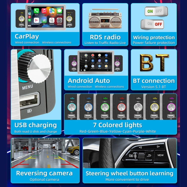 158W 5 inch Allwinner Melis F133 Car MP5 Player, Support CarPlay / BT / USB / FM