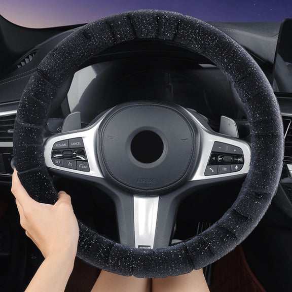 Round Style Car Universal Self Heating Plush Warm Anti-skid Steering Wheel Cover, Diameter: 38cm (Black)