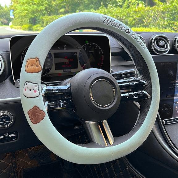 Round Style Car Universal Cartoon Pattern Plush Warm Anti-skid Steering Wheel Cover, Diameter: 38cm (Green)