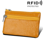 Cowhide Leather Zipper Solid Color Horizontal Card Holder Wallet RFID Blocking Coin Purse Card Bag Protect Case, Size: 11.4*7.4cm(Yellow)