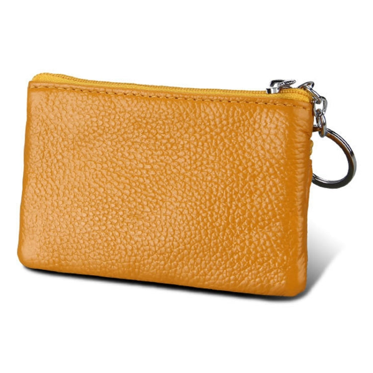 Cowhide Leather Zipper Solid Color Horizontal Card Holder Wallet RFID Blocking Coin Purse Card Bag Protect Case, Size: 11.4*7.4cm(Yellow)