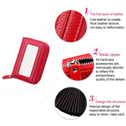 Genuine Cowhide Leather Solid Color Zipper Horizontal Card Holder Wallet RFID Blocking Card Bag Protect Case with 12 Card Slots, Size: 11.5*7.5cm(Red)