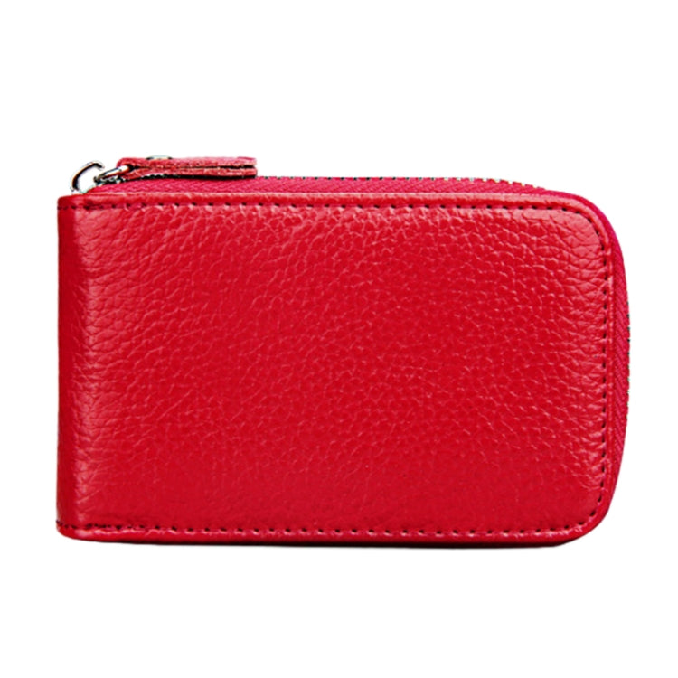 Genuine Cowhide Leather Solid Color Zipper Vertical Card Holder Wallet RFID Blocking Card Bag Protect Case with 12 Card Slots, Size: 11.5*7.5cm(Magenta)