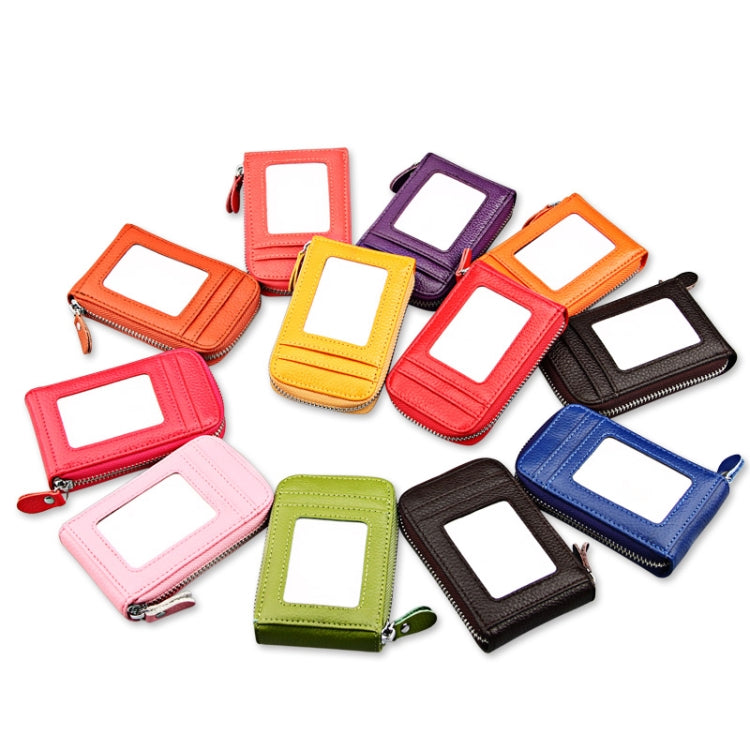 Genuine Cowhide Leather Solid Color Zipper Vertical Card Holder Wallet RFID Blocking Card Bag Protect Case with 12 Card Slots, Size: 11.5*7.5cm(Magenta)