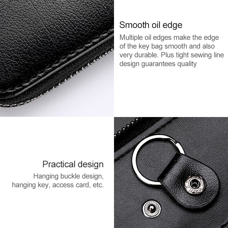 9106 Large-capacity Zipper Leather Keys Holder Bag Multi-function Wallet(Blue)
