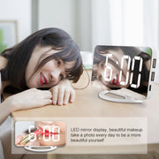 TS-8201-W Multifunctional LED Makeup Mirror Desk Clock Automatic Photosensitive Electronic Alarm (White)