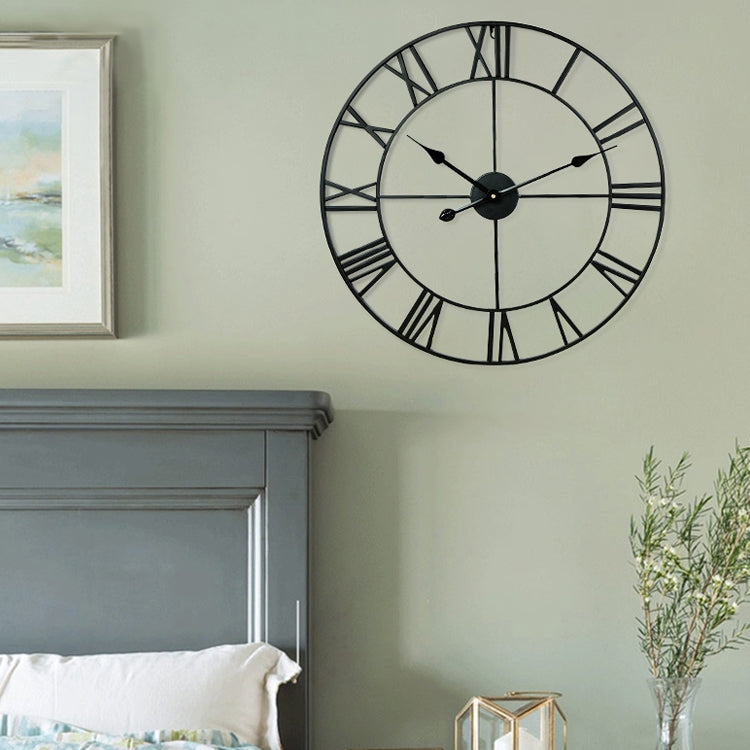 60cm Retro Living Room Iron Round Roman Numeral Mute Decorative Wall Clock (White)