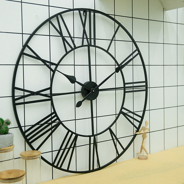 60cm Retro Living Room Iron Round Roman Numeral Mute Decorative Wall Clock (White)