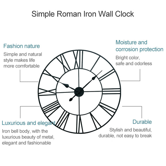 60cm Retro Living Room Iron Round Roman Numeral Mute Decorative Wall Clock (Bronze)