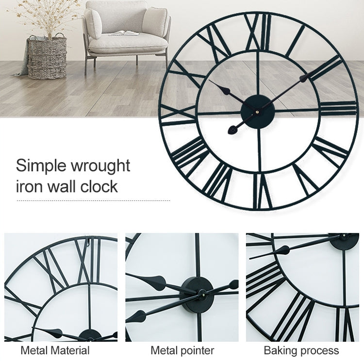60cm Retro Living Room Iron Round Roman Numeral Mute Decorative Wall Clock (Bronze)