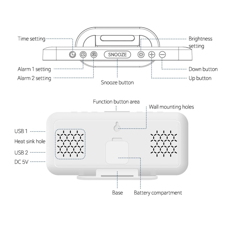 8821 LED Mirror Dual-purpose Snooze Alarm Clock (White)