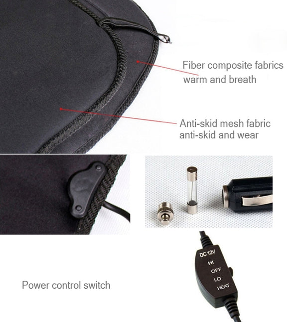 12V Winter Warmer Car Seat Electrical Heating Cushion Pad(Black)