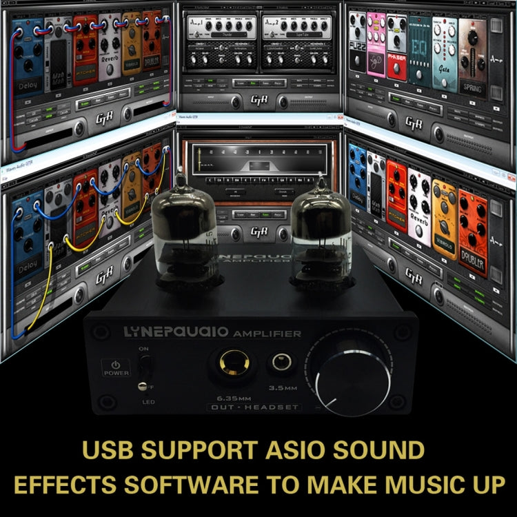 LINEPAUDIO A962 HiFi 6J9 Vacuum Tube Power Headphone Amplifier USB ASIO Sound Card(Black)