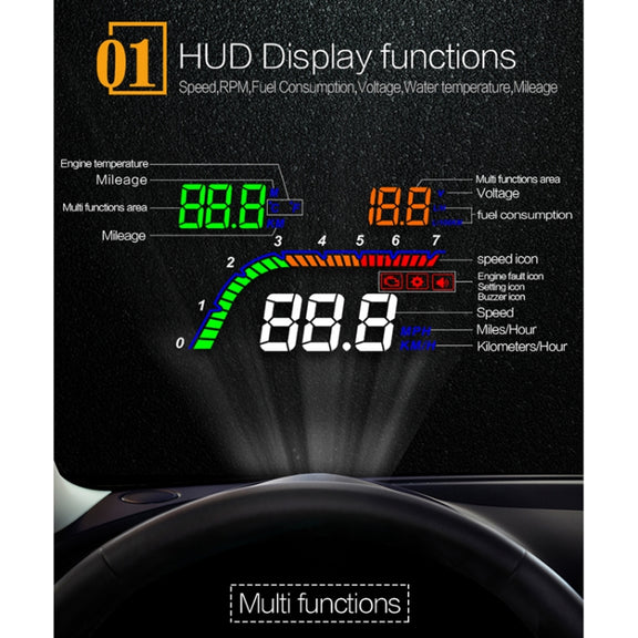 T100 OBD2 4 inch Vehicle-mounted Head Up Display Security System, Support Car Speed / Engine Revolving Speed Display / Instantaneous Fuel Consumption / Detection and Elimination Fault Code