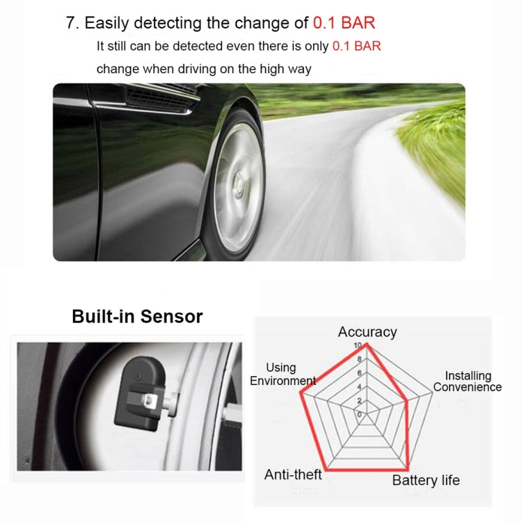 VC601 TPMS 4 Built-in Sensors Tire Pressure Monitoring Alarming System Diagnostic-tool with Bluetooth 4.0 Work on Android / iOS / iPad