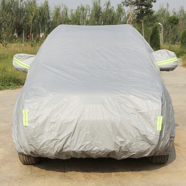 Oxford Cloth Anti-Dust Water-resistant Sunproof Flame Retardant Breathable Indoor Outdoor Full Car Cover Sun UV Snow Dust Resistant Protection SUV Car Cover with Warning Strips, Fits Cars up to 5.1m(199 inch) in Length