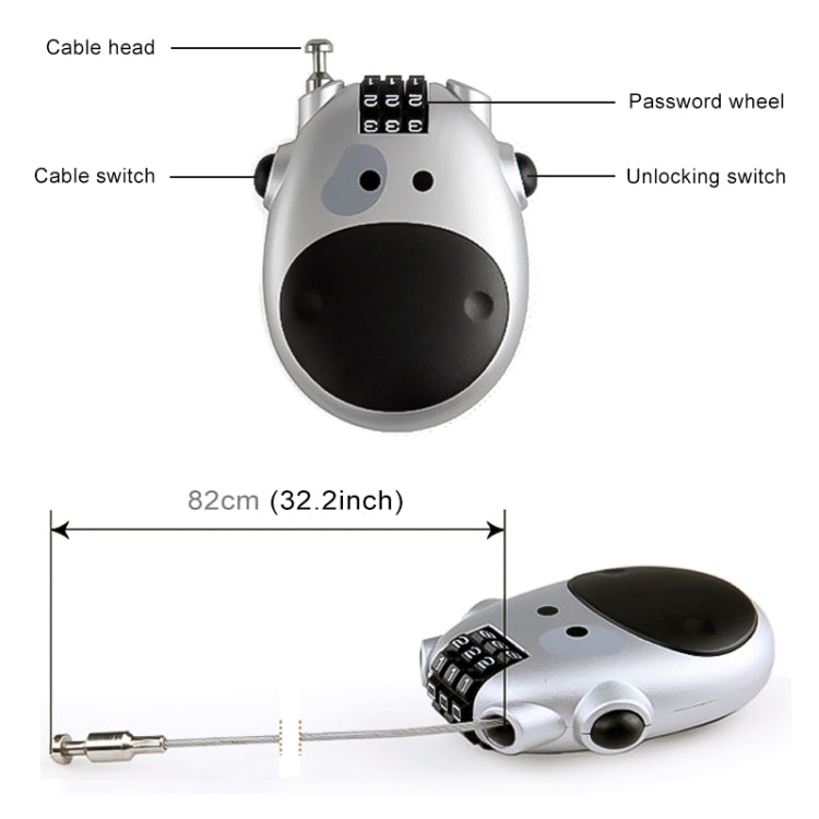 JASIT Portable Multifunction Cute Cow Travel Luggage Password Lock