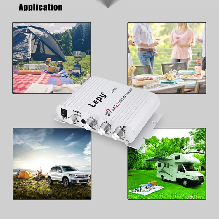 Car 2.1CH HIFI Subwoofer Amplifier Audio, Support MP3(Silver)