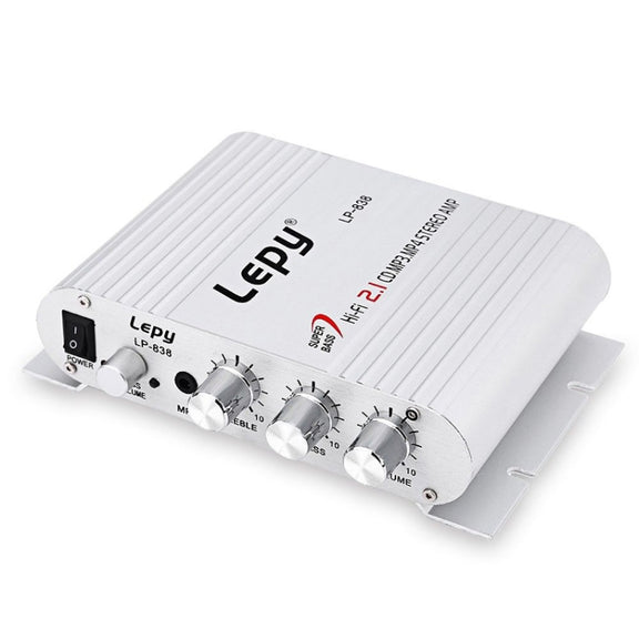 Car 2.1CH HIFI Subwoofer Amplifier Audio, Support MP3(Silver)
