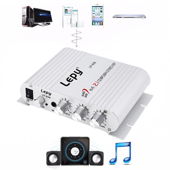 Car 2.1CH HIFI Subwoofer Amplifier Audio, Support MP3(Silver)
