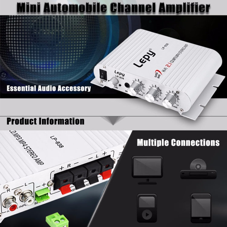 Car 2.1CH HIFI Subwoofer Amplifier Audio, Support MP3(Silver)