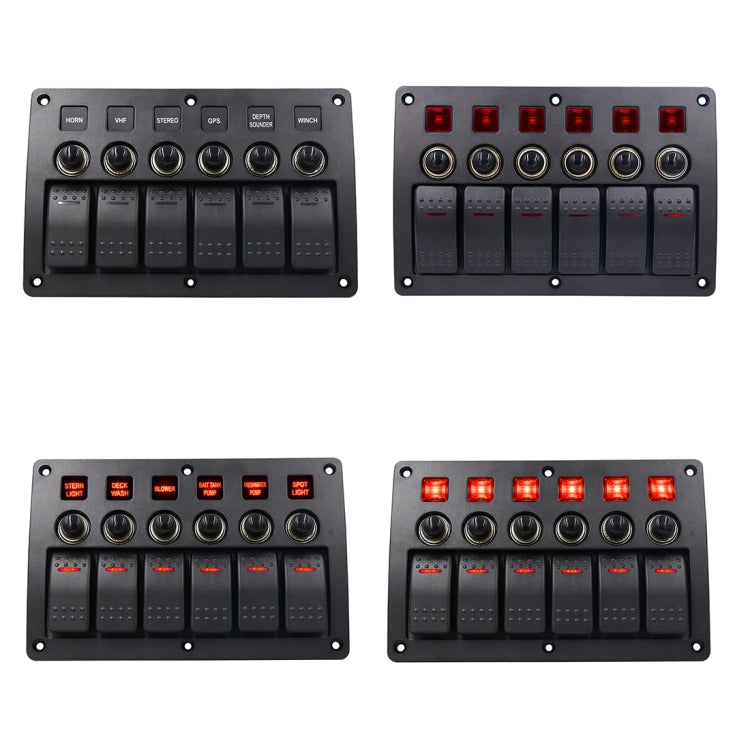 3Pin 6 Way Switches Combination Switch Panel with Light and Projector Lens for Car RV Marine Boat