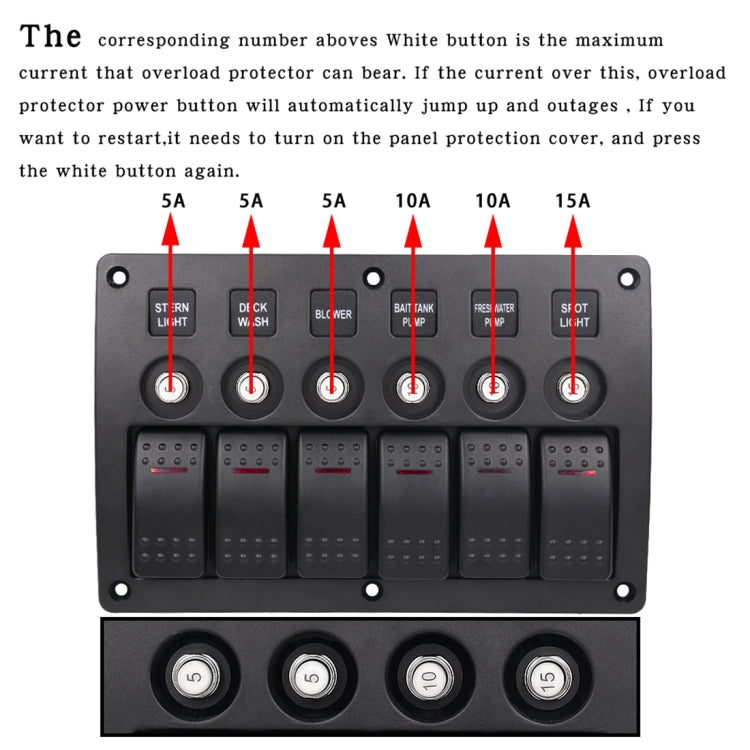 3Pin 6 Way Switches Combination Switch Panel with Light and Projector Lens for Car RV Marine Boat