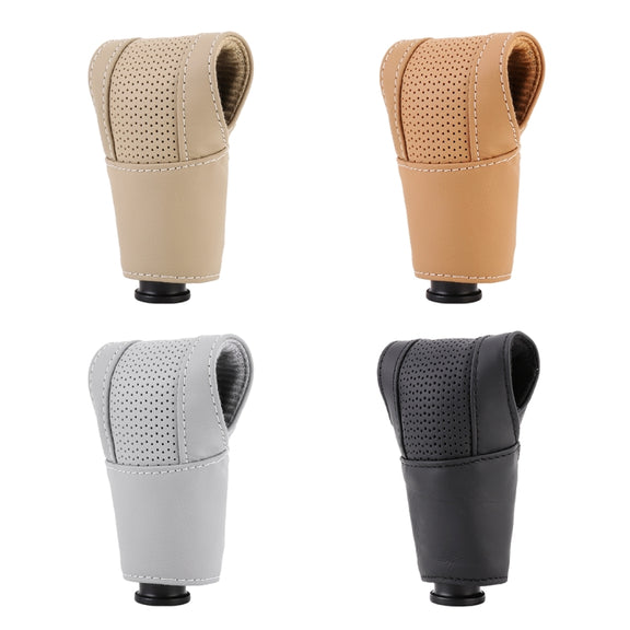 Universal Nonslip Breathable Genuine Leather Car Gear Shift Knob Cover(Brown)