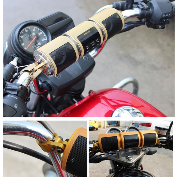 Motorcycle Water-resistant Aluminum Shell Bluetooth Handle Stereo Speaker, Support BT/MP3/FM/TF(Gold)