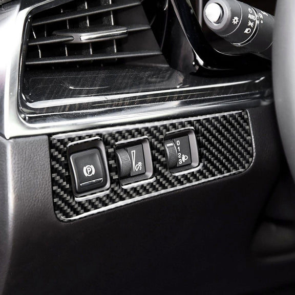 Car Carbon Fiber Headlight Switch Frame Decorative Sticker for Cadillac XT5 2016-2017, Low Version, Left Drive