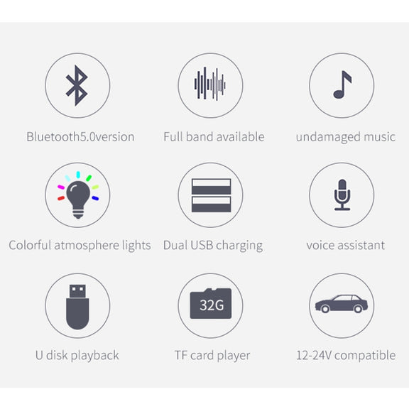 BC42 Bluetooth 5.0 Multi-function Car Colorful Atmosphere Lamp MP3 Player, Support TF Card & U Disk & FM