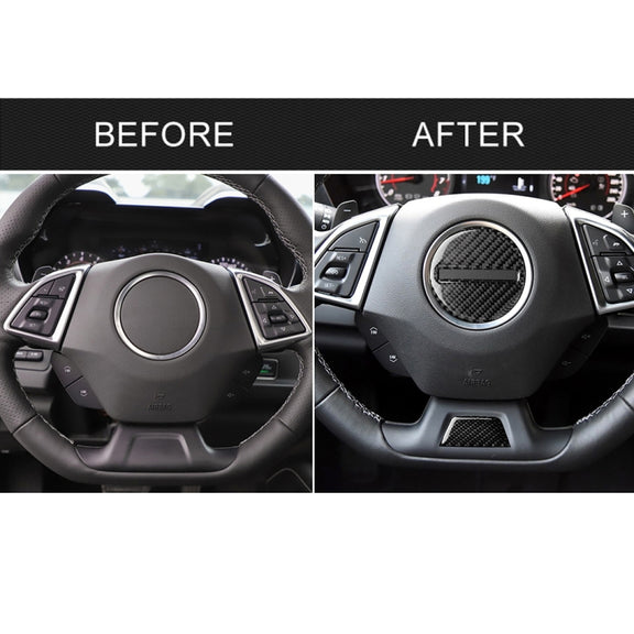 2 in 1 Car Carbon Fiber Steering Wheel Button Decorative Sticker for Chevrolet Camaro 2017-2019, Left and Right Drive Universal