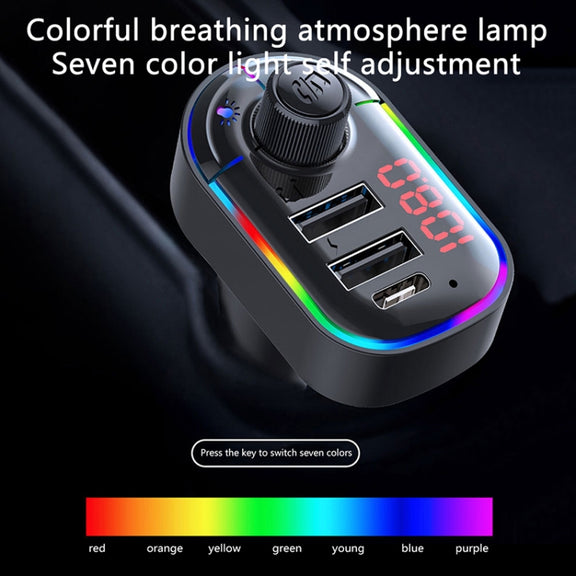 C12 Multifunctional Car Dual USB Charger Bluetooth FM Transmitter with Atmosphere Light
