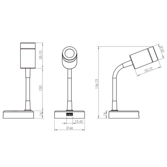 130mm RV 10-30V Multi-functional Reading Light with Touch Switch, Style: Hose