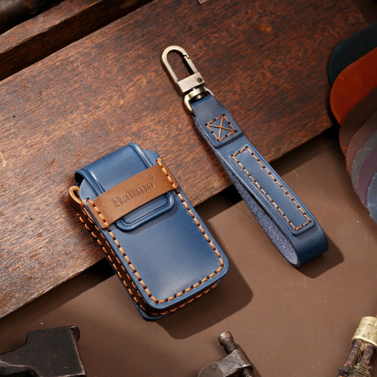 Hallmo Car Cowhide Leather Key Protective Cover Key Case for Honda Civic / Accord 2-button(Blue)