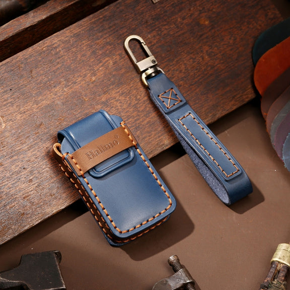 Hallmo Car Cowhide Leather Key Protective Cover Key Case for Honda Civic / Accord 2-button(Blue)