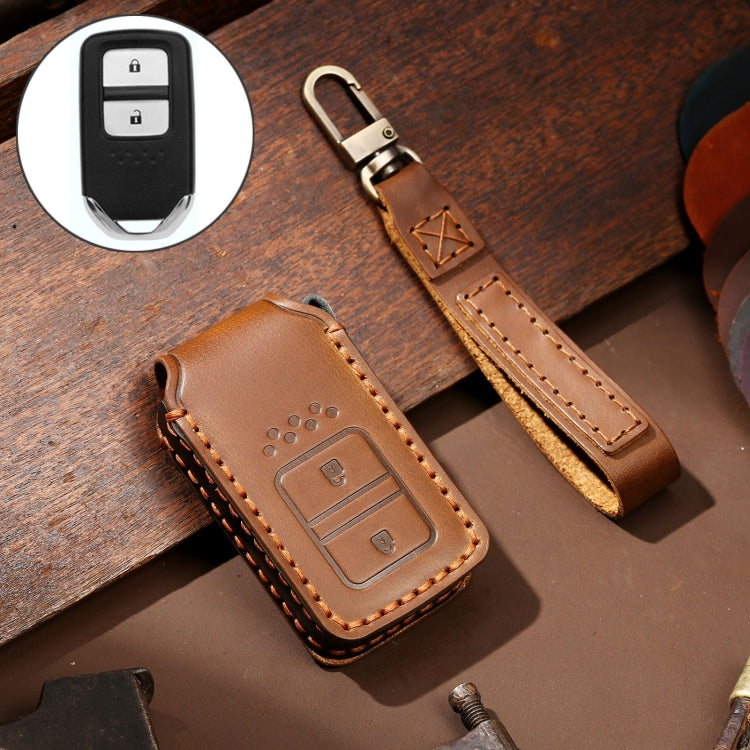 Hallmo Car Cowhide Leather Key Protective Cover Key Case for Honda Civic / Accord 2-button(Brown)