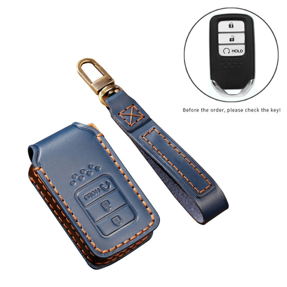 Hallmo Car Cowhide Leather Key Protective Cover Key Case for Honda 3-button Start(Brown)