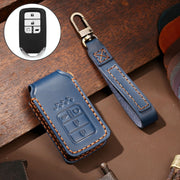 Hallmo Car Cowhide Leather Key Protective Cover Key Case for Honda Civic / Accord 4-button(Blue)