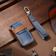 Hallmo Car Cowhide Leather Key Protective Cover Key Case for Honda Civic / Accord 4-button(Blue)