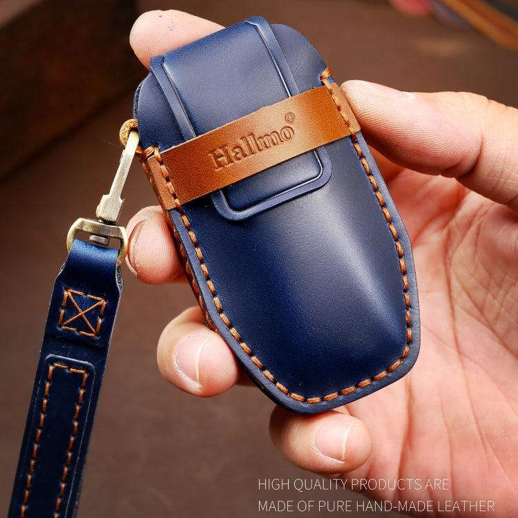 Hallmo Car Cowhide Leather Key Protective Cover Key Case for BYD(Brown)
