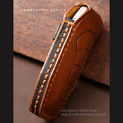 Hallmo Car Cowhide Leather Key Protective Cover Key Case for BYD(Brown)
