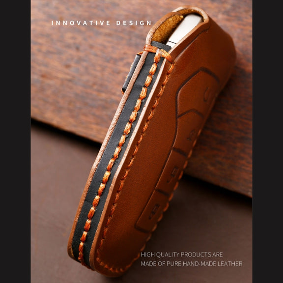 Hallmo Car Cowhide Leather Key Protective Cover Key Case for BYD(Brown)