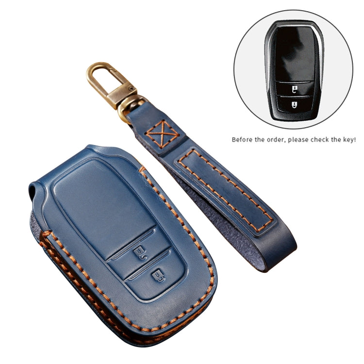 Hallmo Car Cowhide Leather Key Protective Cover Key Case for Toyota Corolla 2017 2-button(Blue)
